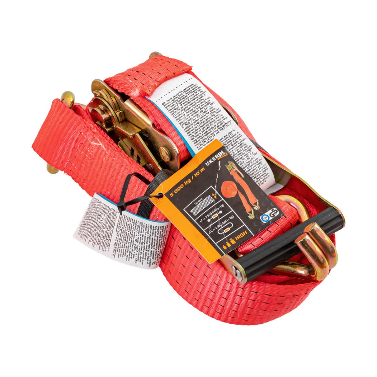 Chingă de ancoraj cu clichet, roşu, 5000 kg, 50 mm × 10 m