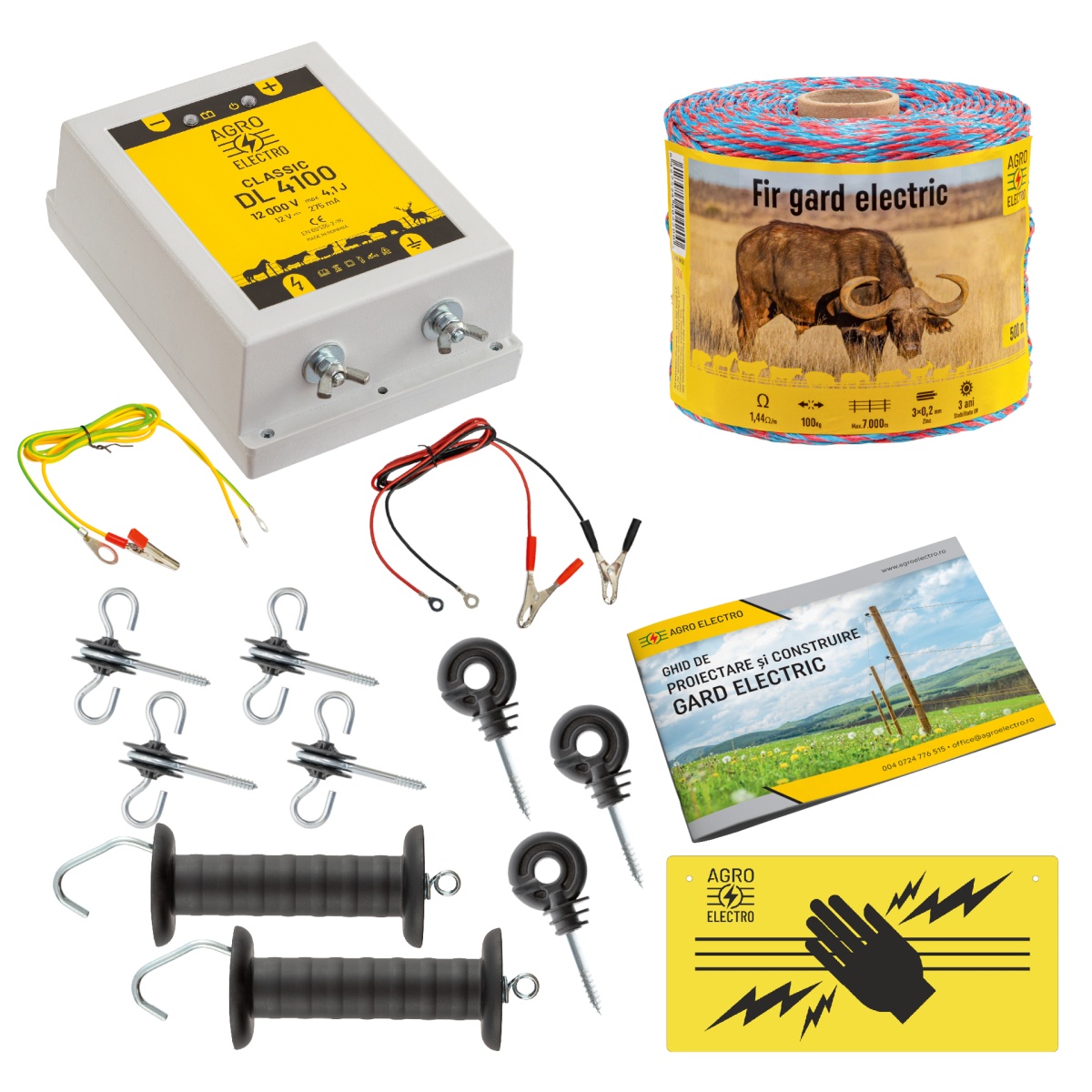 Pachet de bază gard electric 500 m, 4,1 Joule, pentru animale domestice
