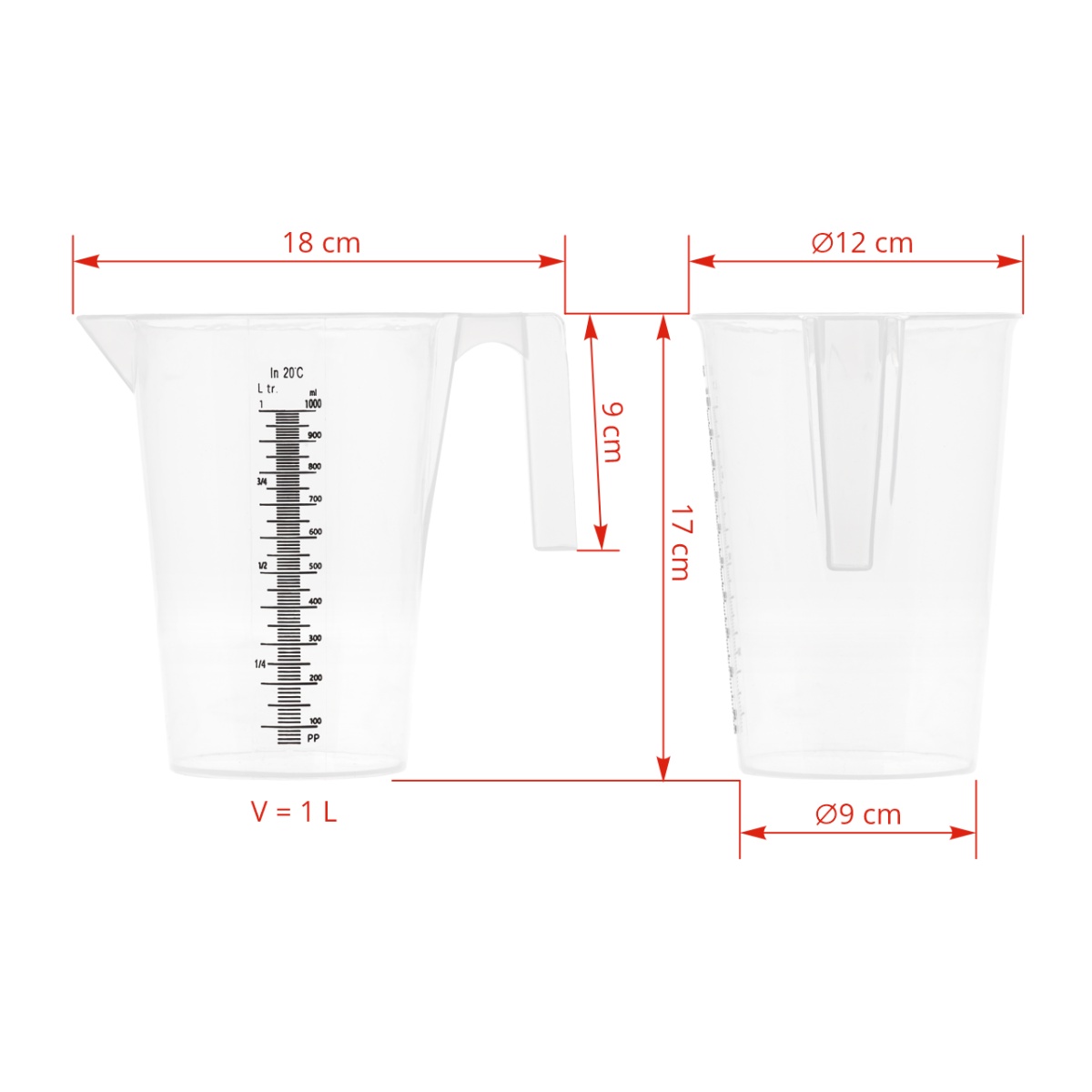 Cană gradată, plastic, 1 litru