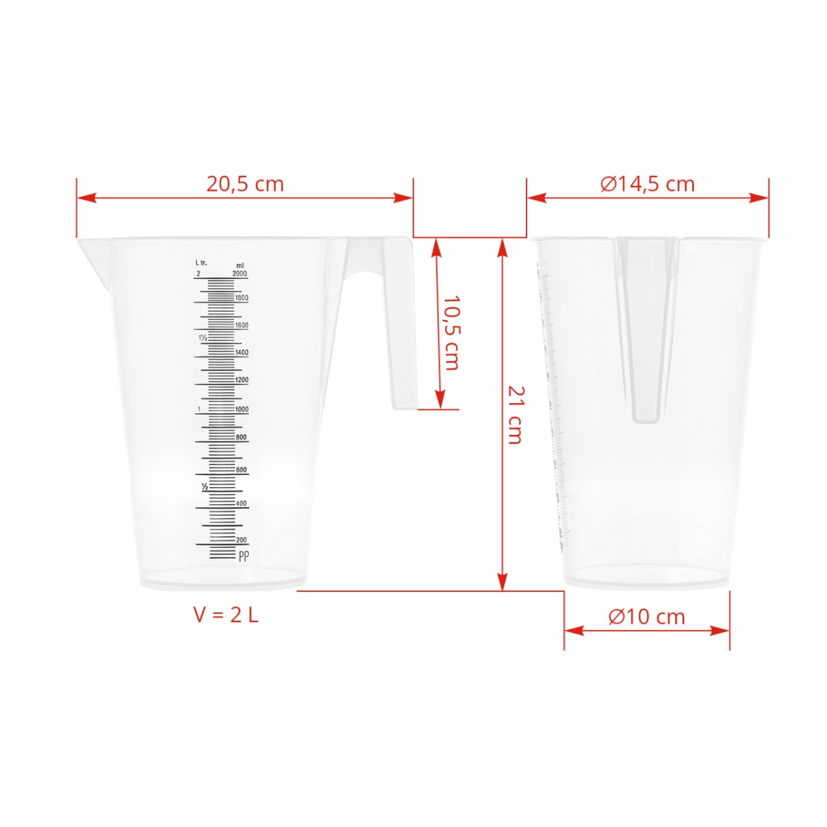 Cană gradată, plastic, 2 litri