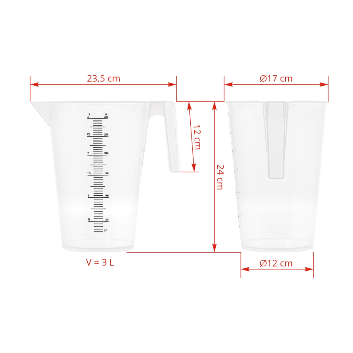 Cană gradată, plastic, 3 litri