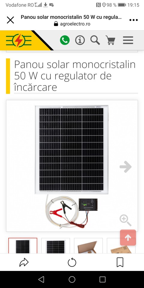 Recenzie produs - Panou solar monocristalin 50 W, cu regulator de încărcare - agroelectro.ro