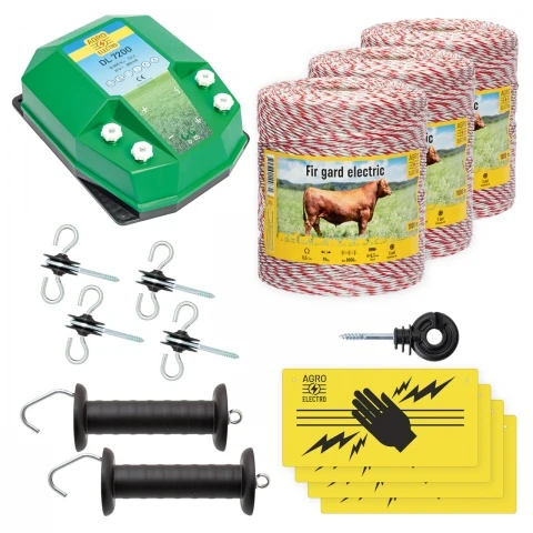 Pachet de bază gard electric 3000 m, 7,2 Joule, pentru animale domestice :: 3000 m