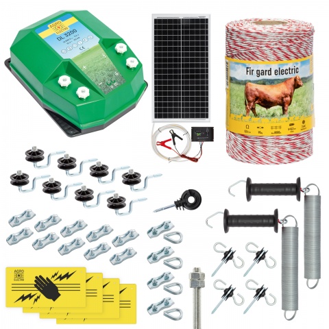 Pachet gard electric complet 500 m, 3,2 Joule, cu sistem solar, pentru animale domestice<br/>1096 Lei<br><small>cd-32-500-s</small>