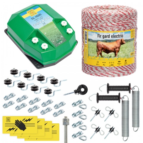 Pachet gard electric complet 1000 m, 4,5 Joule, pentru animale domestice