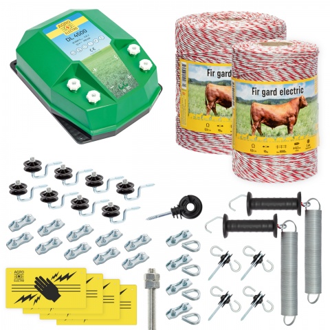 Pachet gard electric complet 1500 m, 4,5 Joule, pentru animale domestice