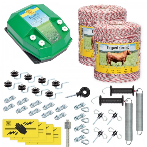 Pachet gard electric complet 2000 m, 4,5 Joule, pentru animale domestice