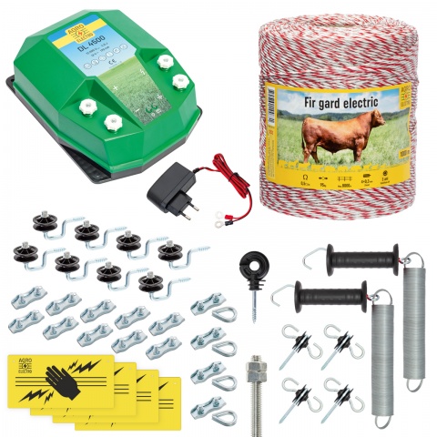 Pachet gard electric complet 1000 m, 4,5 Joule, 230 V, pentru animale domestice<br/>850 Lei<br><small>cd-45-1000-a</small>