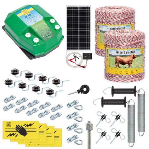 Pachet gard electric complet 2000 m, 4,5 Joule, cu sistem solar, pentru animale domestice