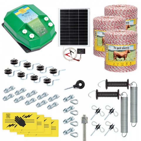 Pachet gard electric complet 3000 m, 7,2 Joule, cu sistem solar, pentru animale domestice