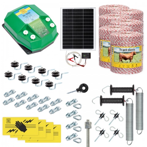 Pachet gard electric complet 6000 m, 7,2 Joule, cu sistem solar, pentru animale domestice<br/>2970 Lei<br><small>cd-72-6000-s</small>