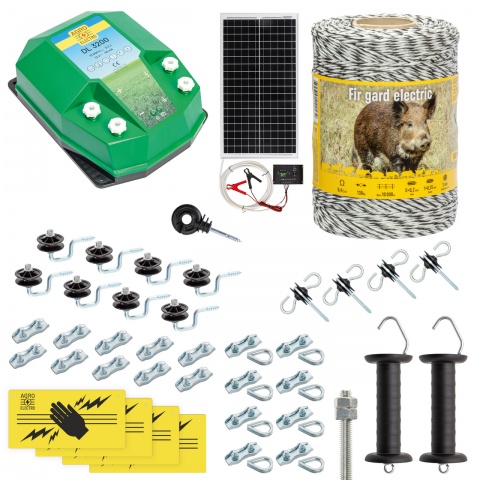 Pachet gard electric complet 500 m, 3,2 Joule, cu sistem solar, pentru animale sălbatice<br/>1113 Lei<br><small>cw-32-500-s</small>