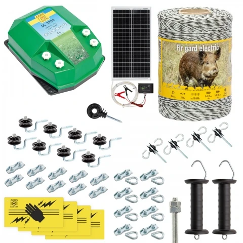 Pachet gard electric complet 500 m, 3,2 Joule, cu sistem solar, pentru animale sălbatice :: 500 m