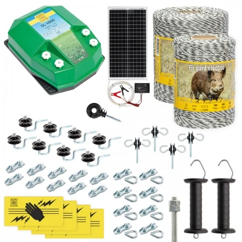 Pachet gard electric complet 1500 m, 4,5 Joule, cu sistem solar, pentru animale sălbatice :: 1500 m