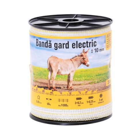 Bandă gard electric - 10 mm - 200 m - 60 kg - 0,45 Ω/m<br/>65 Lei<br><small>0346</small>