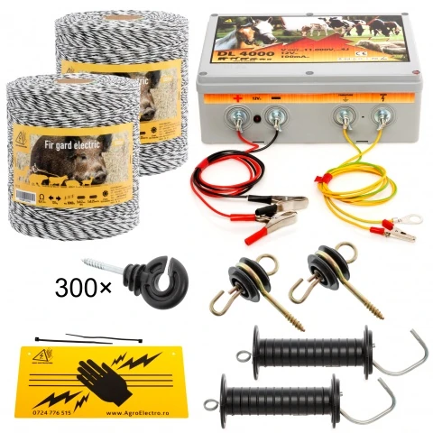 Pachet gard electric cu fir 2000 m, pentru 25 sau 6,25 Ha