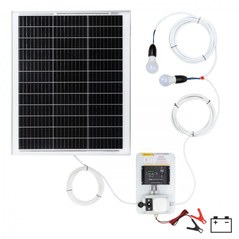 Sistem de iluminat solar 50 W cu 2 becuri<br/>650 Lei<br><small>0146-2</small>