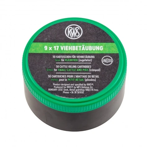 Capse asomator, verde, pentru animale cu talie mică. Calibru 9 × 17 mm, 50 buc.