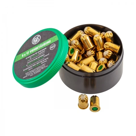 Capse asomator, verde, pentru animale cu talie mică. Calibru 9 × 17 mm, 50 buc.