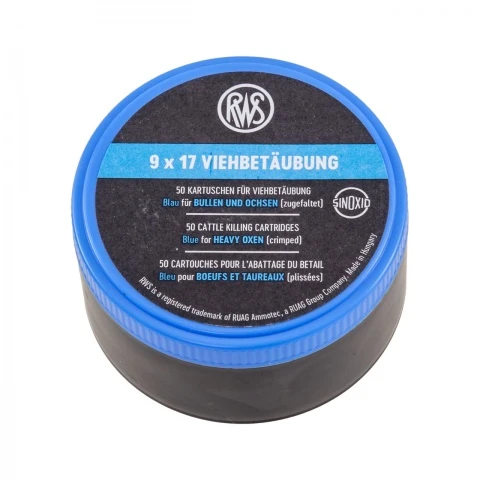 Capse asomator, albastru, pentru animale cu talie medie-mare. Calibru 9 × 17 mm, 50 buc.