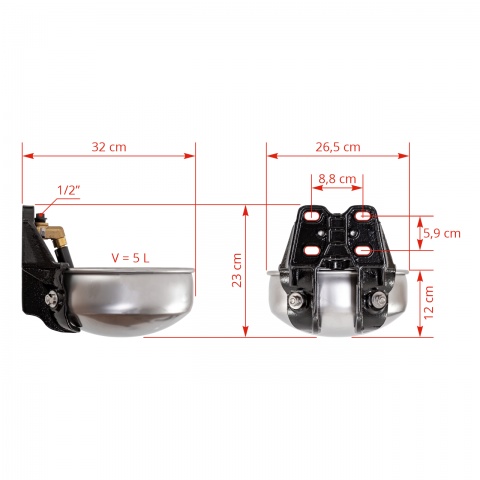 Adăpătoare din fontă și inox, cu supapă cilindrică, 5 litri