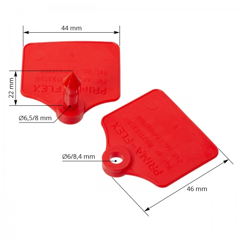 Set crotalii pentru ovine, Prima-Flex, roșu, 4,4 × 4,6 cm, 25 perechi