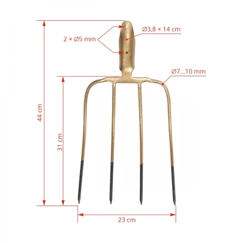 Furcă de bălegar cu 4 coarne, fără coadă, 23 × 31 cm