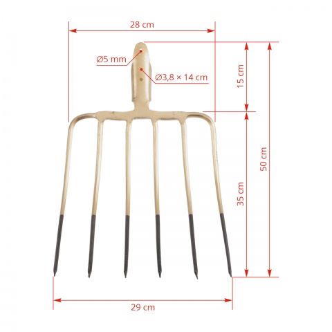 Furcă pentru siloz, cu 6 coarne, fără coadă, 35 × 29 cm