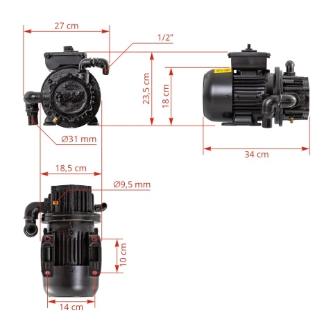 Pompă de vid cu ulei, 230 litri/min, 230 V, 550 W