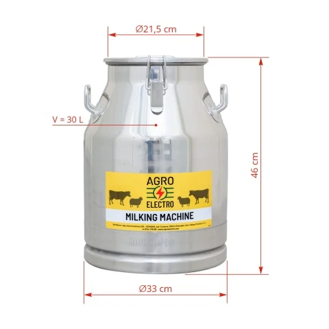 Bidon inox pentru transport lapte, cu capac tip clips, 30 litri :: 30 litri