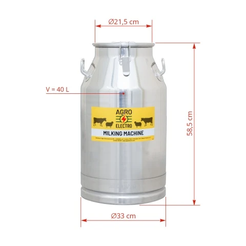 Bidon inox pentru transport lapte, cu capac tip clips, 40 litri :: 40 litri