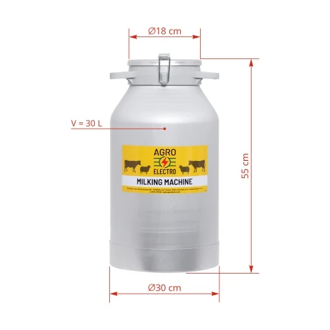 Bidon aluminiu pentru transport lapte, cu capac tip clips, 30 litri :: 30 litri