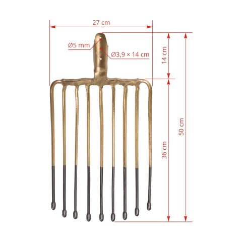 Furcă pentru cartofi, cu 9 coarne, fără coadă, 27 × 36 cm