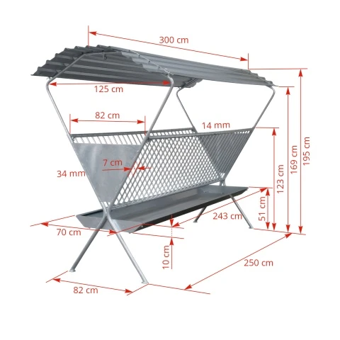 Iesle de hrănire cu acoperiș, pentru oi și capre, 300 × 130 × 195 cm