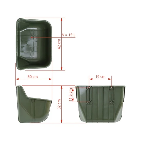 Hrănitoare din plastic pentru vaci, fără margine de protecție, 15 litri