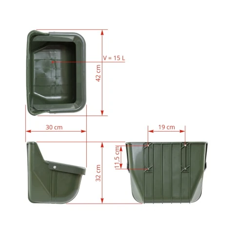 Hrănitoare din plastic pentru vaci, cu margine de protecție, 15 litri