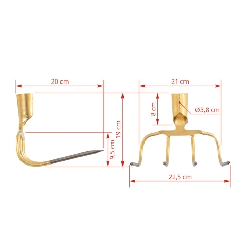 Furcă pentru bălegar cu 4 coarne, curbat în 90 de grade, 22,5 × 20 cm