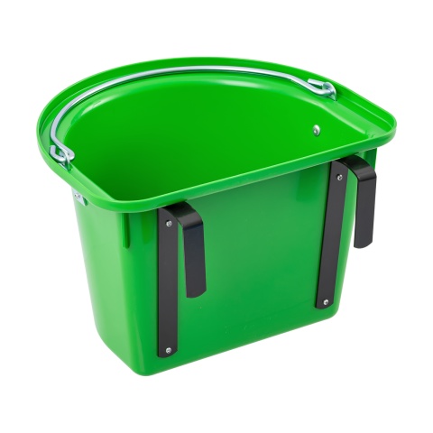 Găleată de hrănire pentru cabaline, cu dispozitiv de fixare și mâner, verde, 12 litri