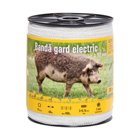 Bandă gard electric - 10 mm - 200 m - 60 kg - 11 Ω/m