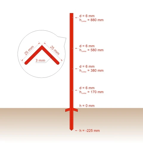 Stâlp din oțel cornier 25 × 25 mm, 115 cm, 10 buc.