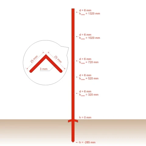 Stâlp din oțel cornier 25 × 25 mm, 165 cm, 10 buc.