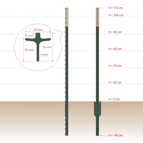 Stâlp metalic T-post, 152 cm
