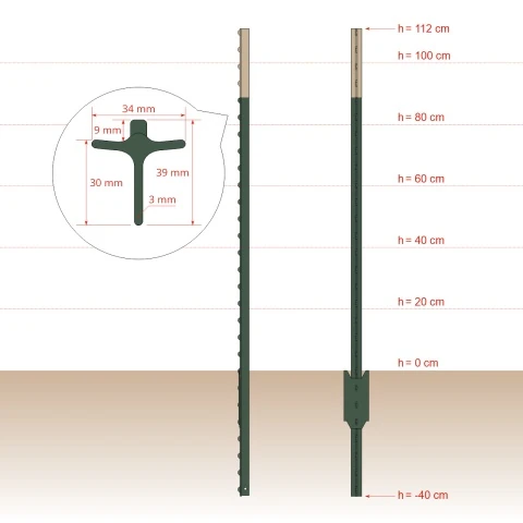 Stâlp metalic T-post, 152 cm