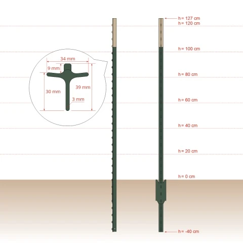 Stâlp metalic T-post, 167 cm