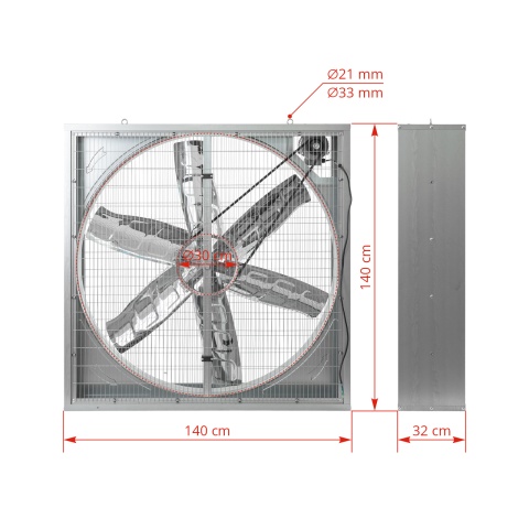 Ventilator industrial pentru adăposturi de vite, 140 × 140 cm, 1,1 kW, 400 V