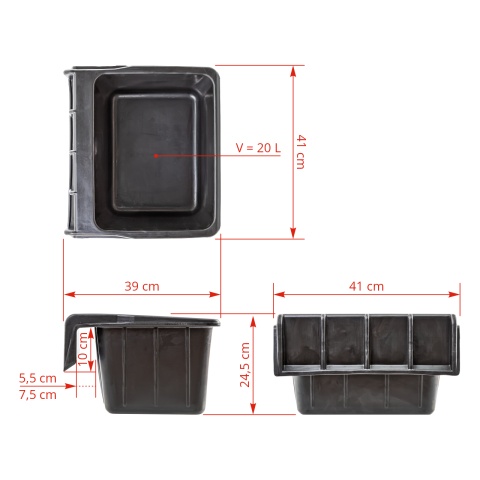 Hrănitoare rectangulară din cauciuc, negru, 20 litri