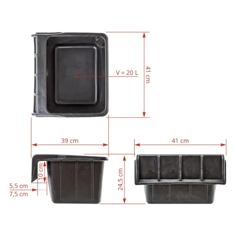 Hrănitoare rectangulară din cauciuc, negru, 20 litri