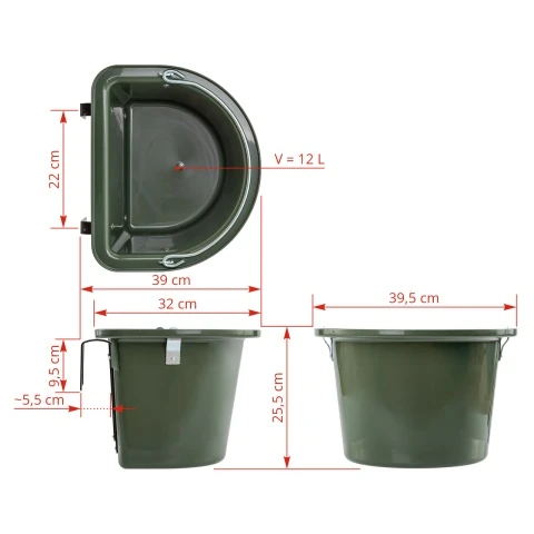 Găleată de hrănire pentru cabaline, cu dispozitiv de fixare și mâner, verde închis, 12 litri :: Verde închis