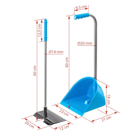 Lopată Mistboy Mini cu greblă, albastru, 60 cm