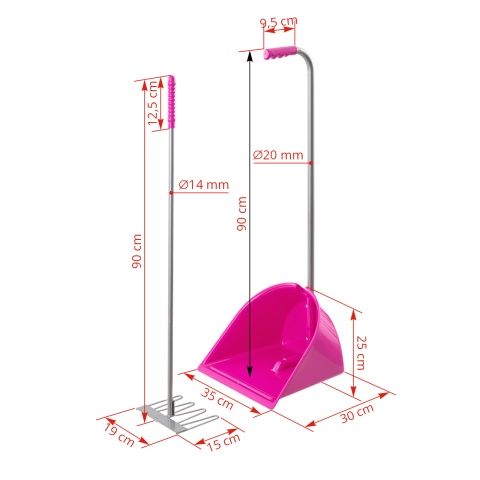Lopată Mistboy cu greblă, roz, 90 cm